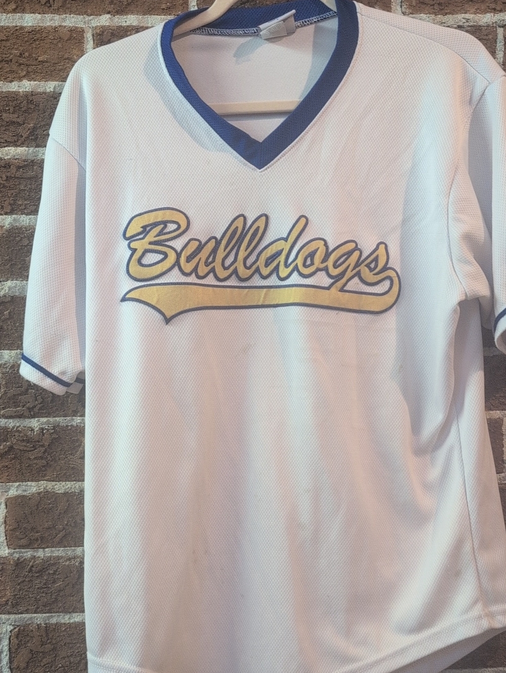 Champion White V-Neck Bulldogs Tee with Blue Trim